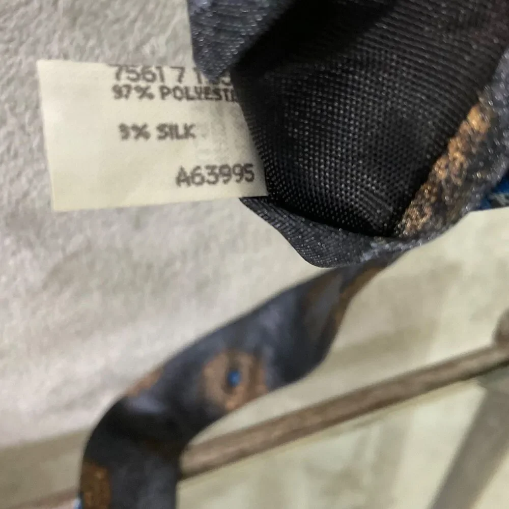 Oscar de la Renta Men's Silk + Poly Tie Necktie gray/brown/blue Foulard 56.5” US